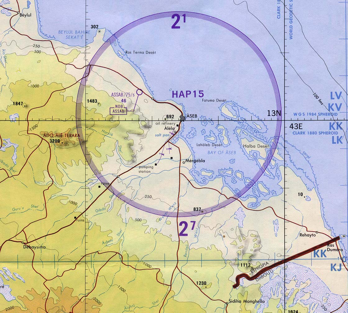 Map Of Eritrea Assab (tactical pilotage chart) original scale 1:500,000 Portion of Defense Mapping Agency TPC K-5B 1988 (274K) Not for natigational use 