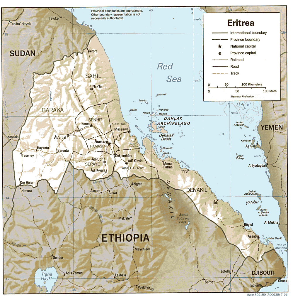 Map Of Eritrea Eritrea [Shaded Relief Map] 1993 (216K) 