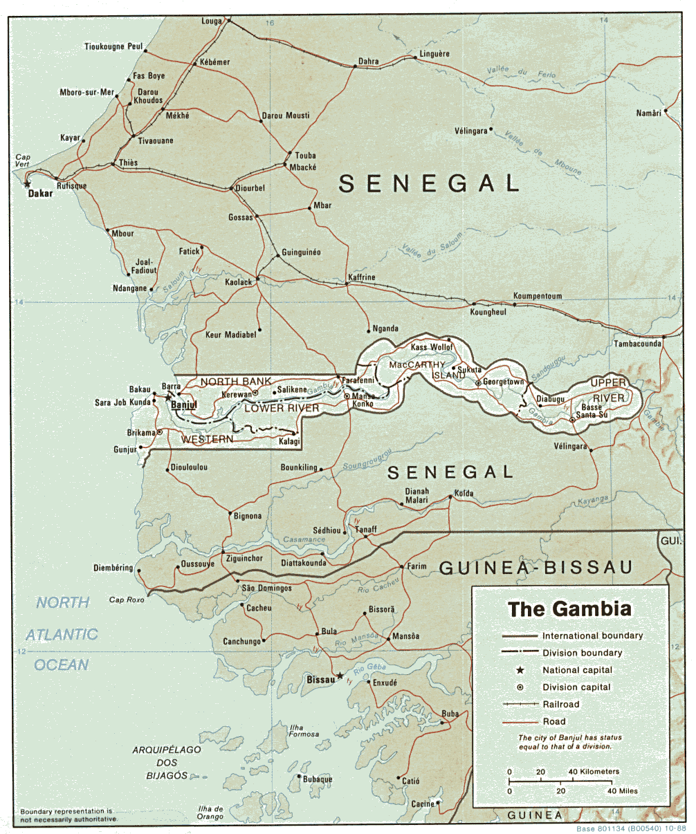 Map Of Gambia Gambia, The [Shaded Relief Map] 1988 (245K) 