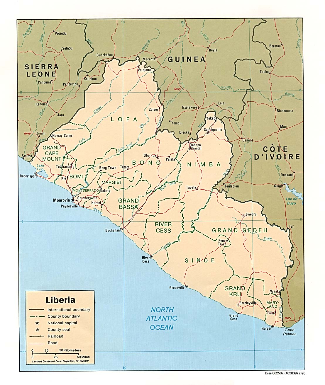 Map Of Liberia Liberia [Political Map] 1996 (252K) 