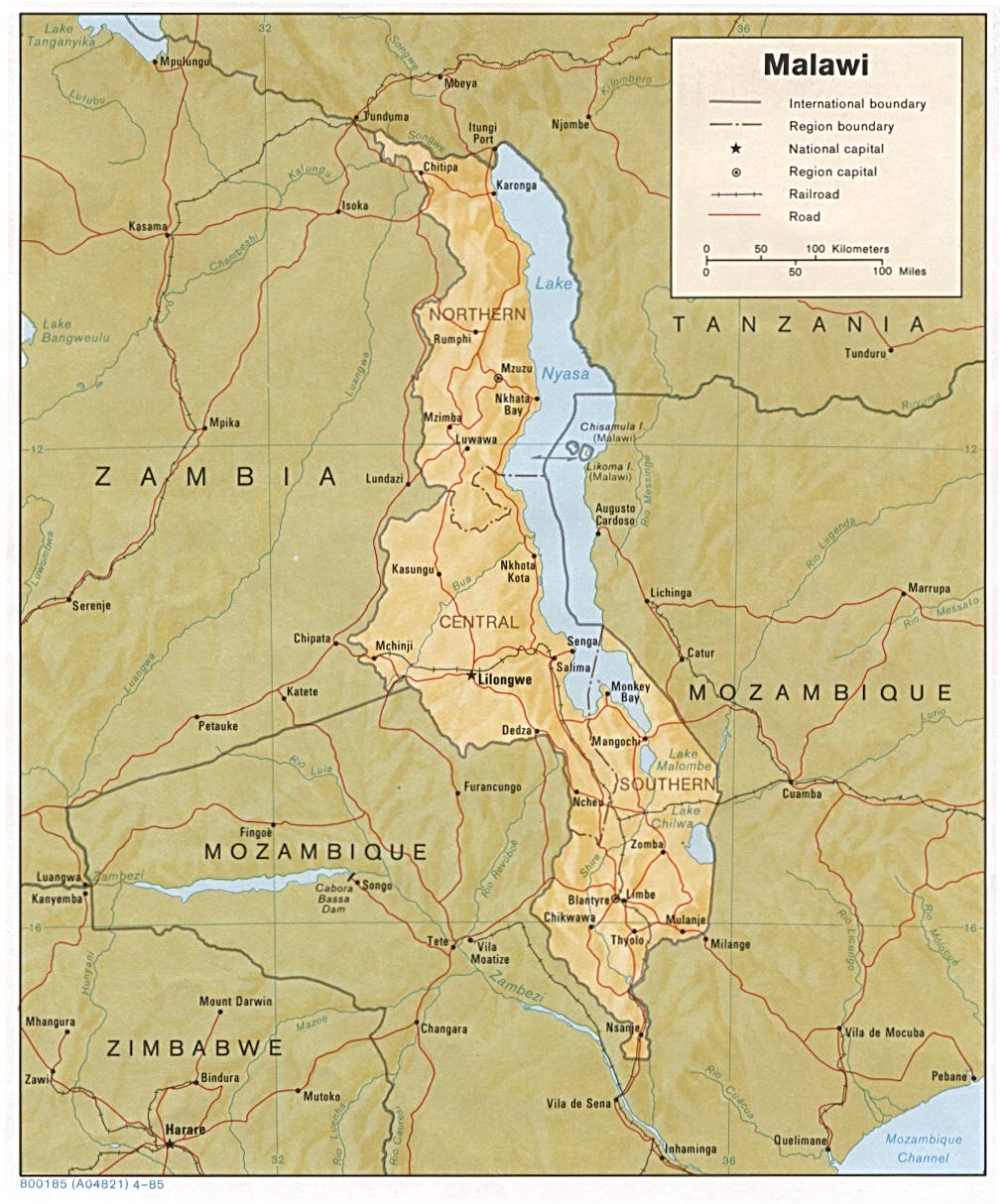 Map Of Malawi Malawi [Shaded Relief Map] 1985 (197K) 