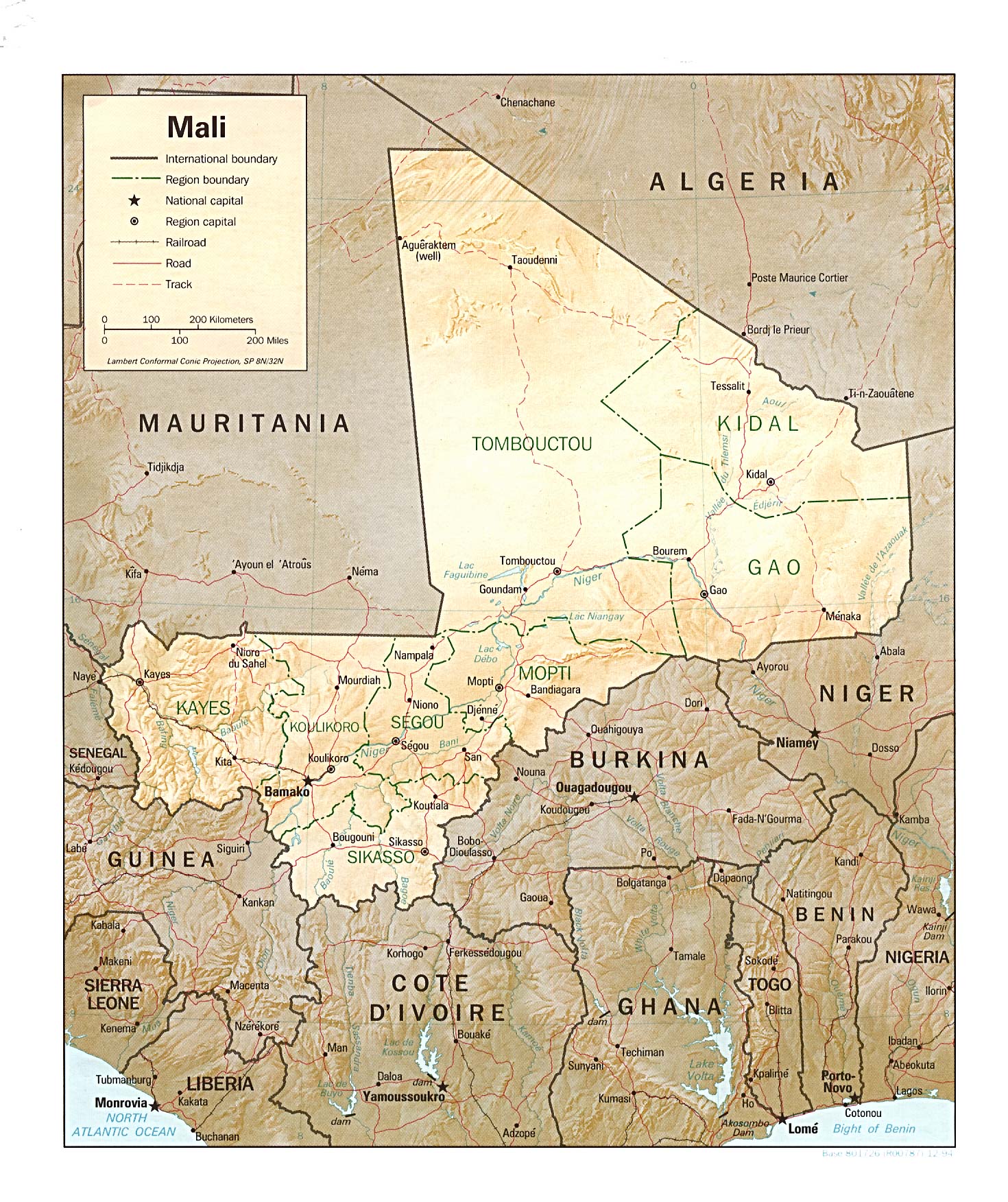 Map Of Mali Mali [Shaded Relief Map] 1994 (554K) 