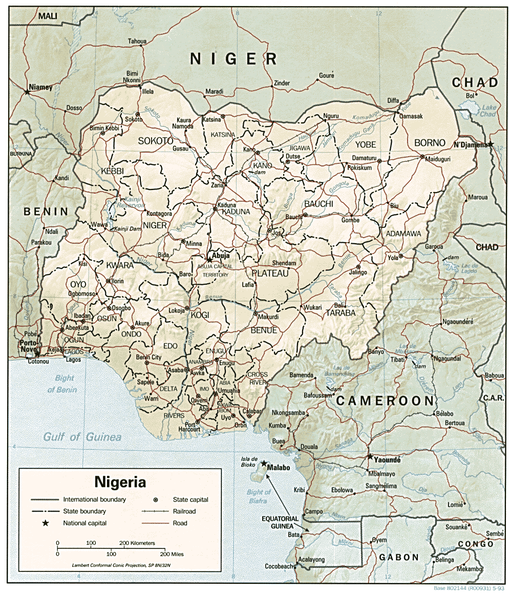 Map Of Nigeria Nigeria [Shaded Relief Map] 1993 (339K) 