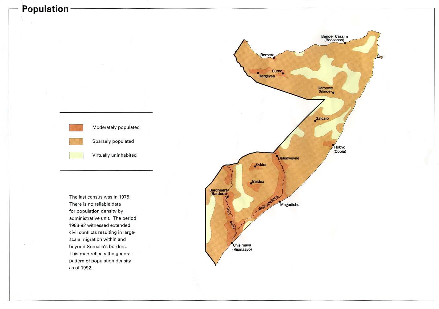 Map Of Somalia Population from Somalia Summary Map, CIA 1992 (91K) 