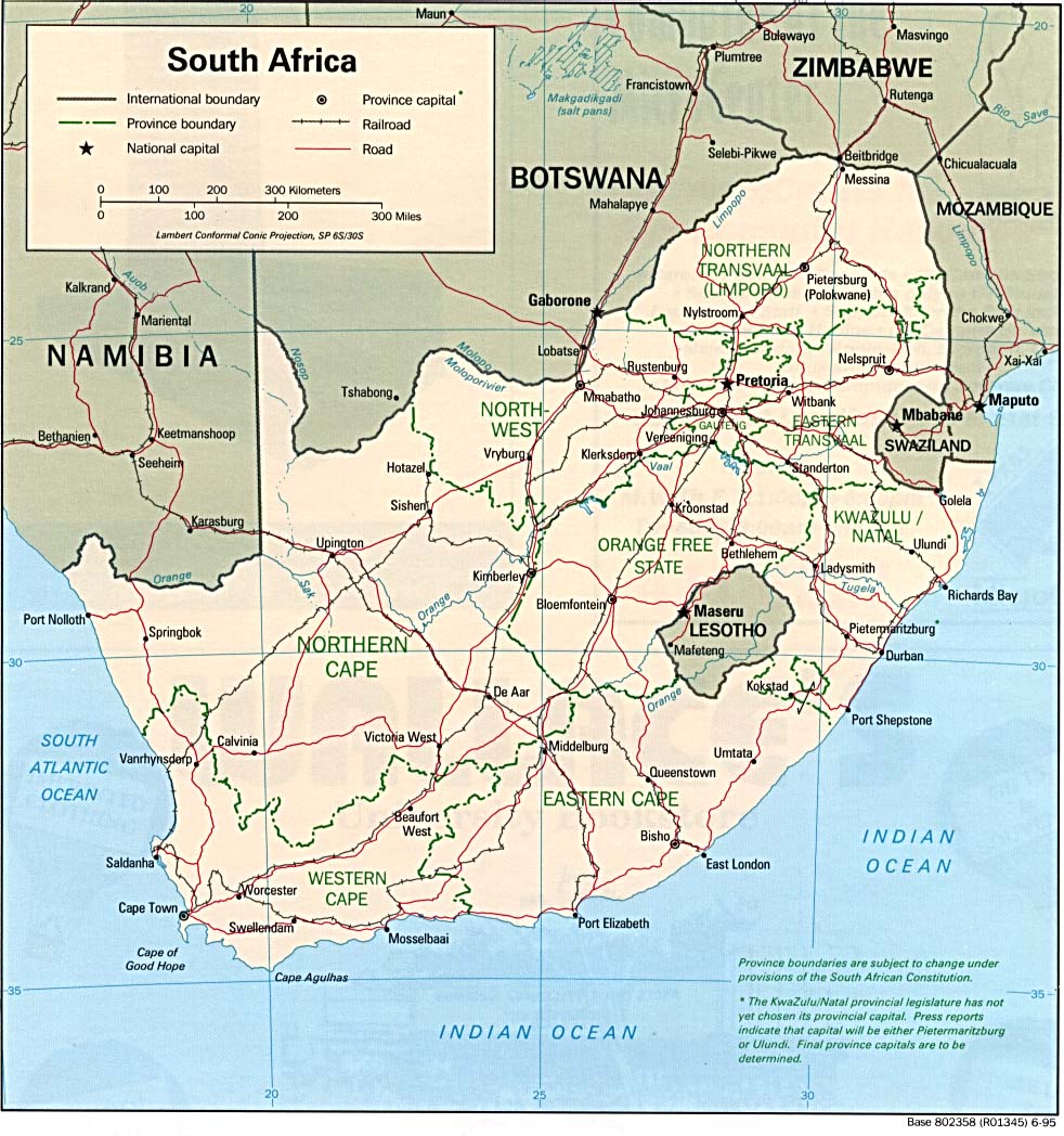 Map Of South Africa South Africa [Political Map] 1995 (238K) 
