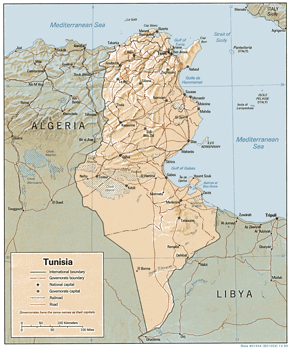 Map Of Tunisia Tunisia [Shaded Relief Map] 1990 (249K) 