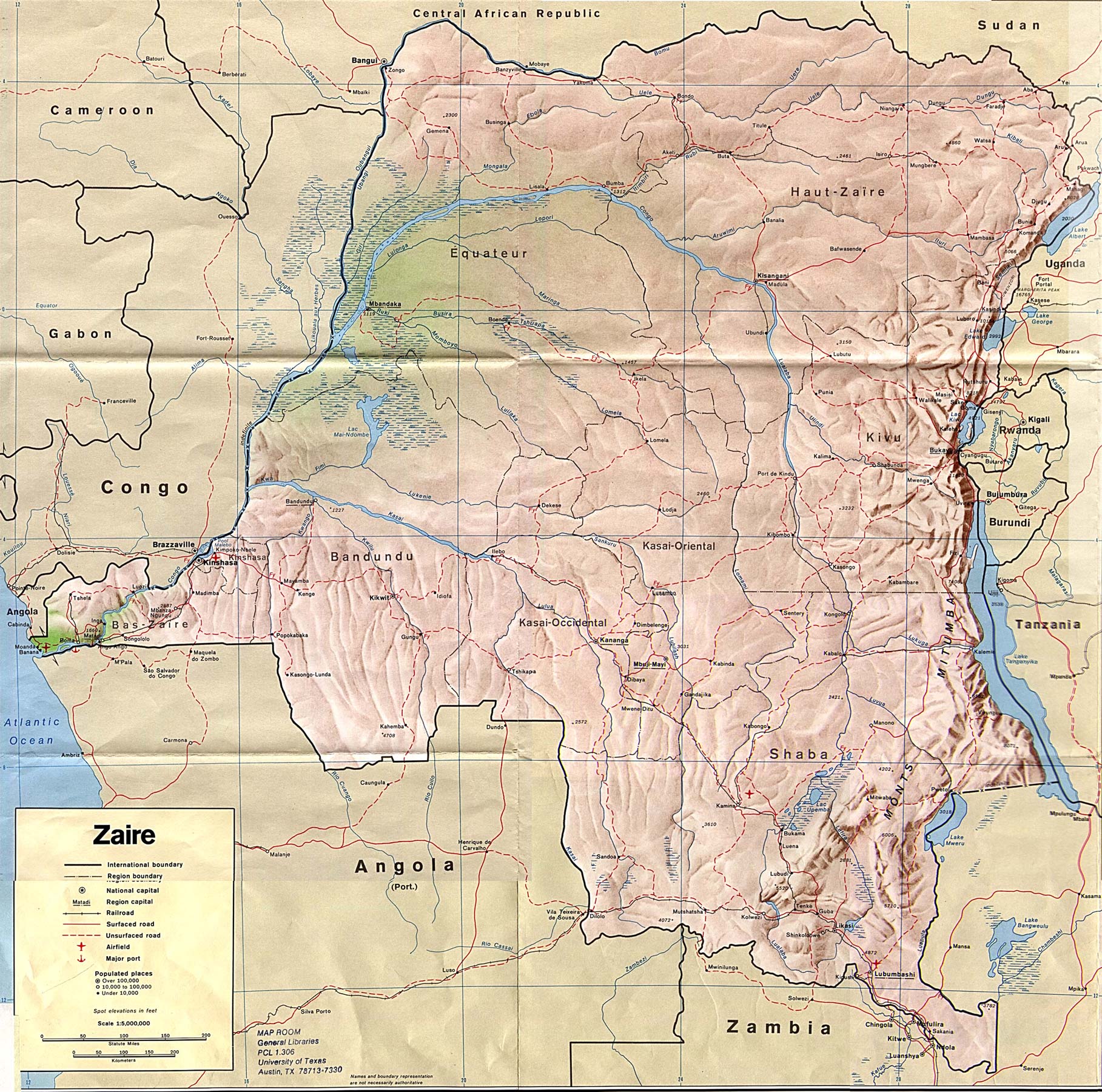 Map Of Democratic Republic of the Congo Zaire Scale 1:5,000,000 1973 (761K) 