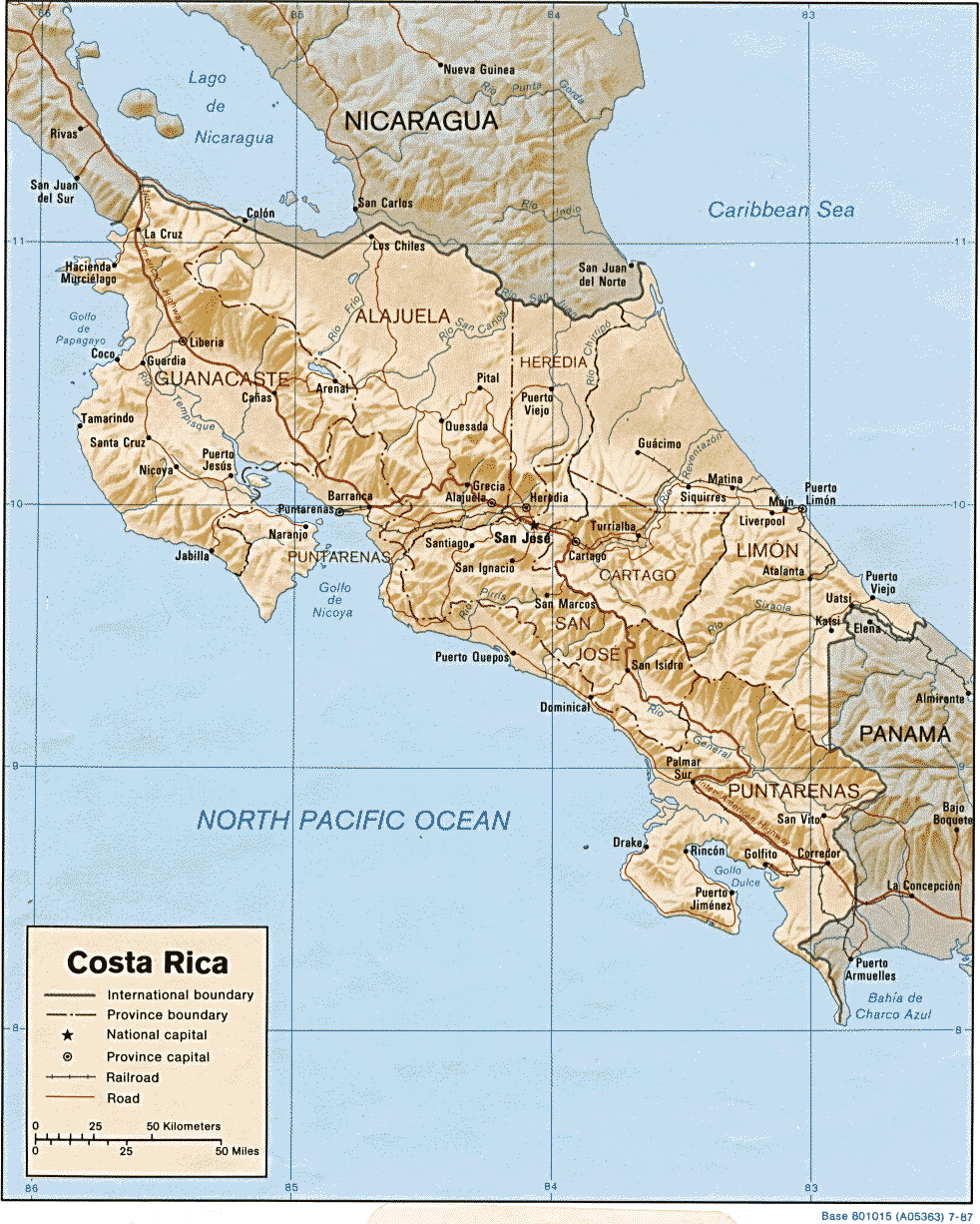 Map Of Costa Rica , Costa Rica [Shaded Relief Map] 1987 (295K) 