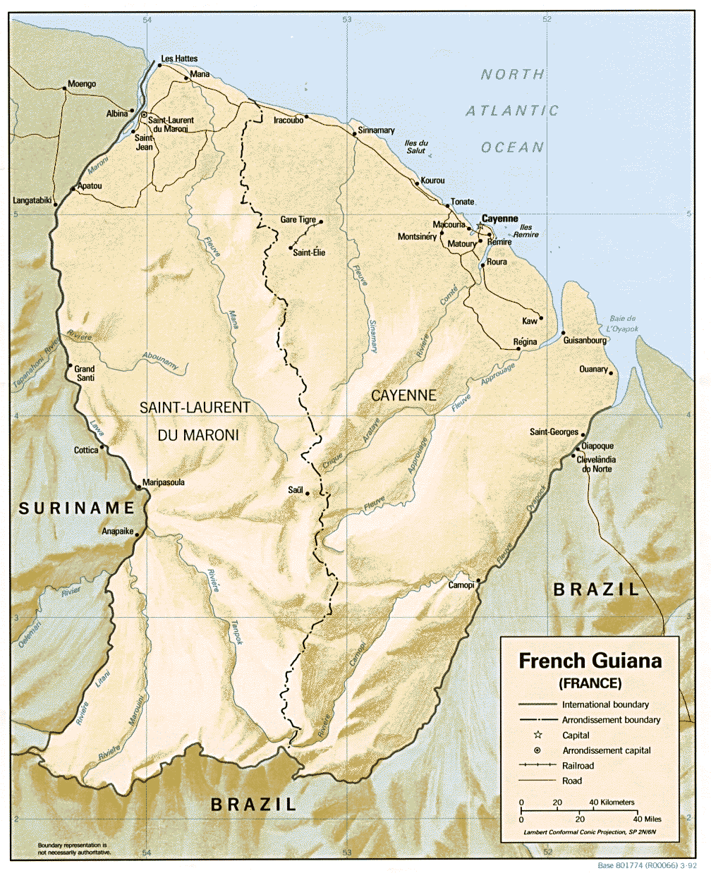 Map Of France, French Guiana (South America) [Shaded Relief Map] 1992 (278K) 