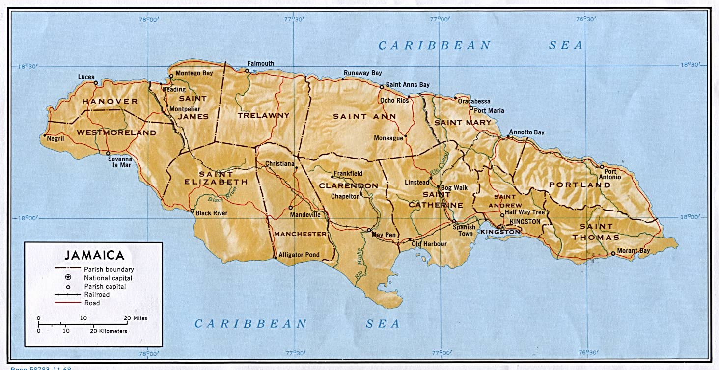 Map Of Jamaica , Jamaica [Shaded Relief Map] 1968 (206K) 