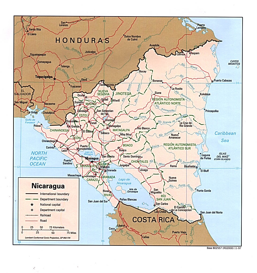 Map Of Nicaragua , Nicaragua [Political Map] 1997 (295K) 