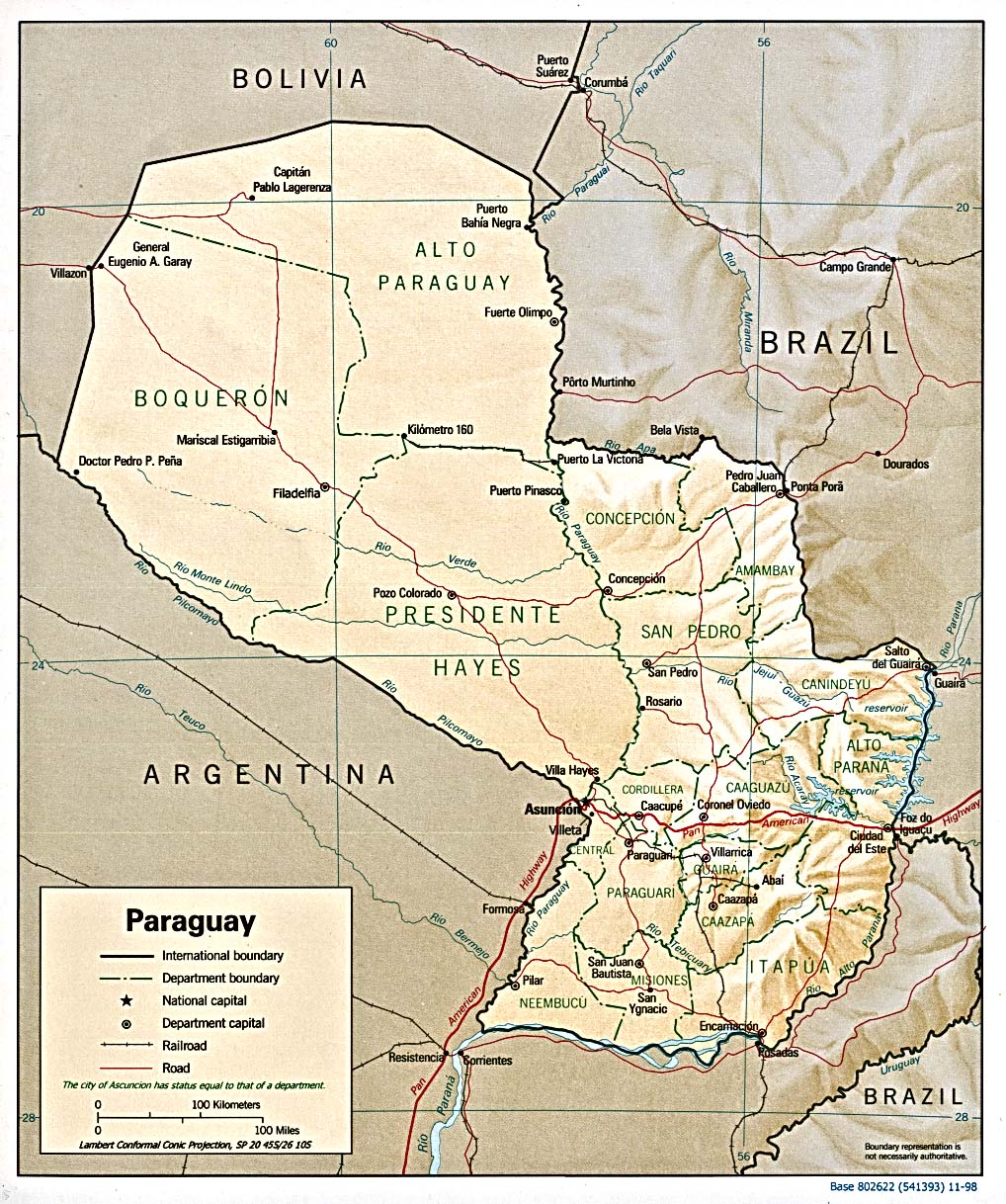 Map Of Paraguay , Paraguay [Shaded Relief Map] 1998 (452K) 