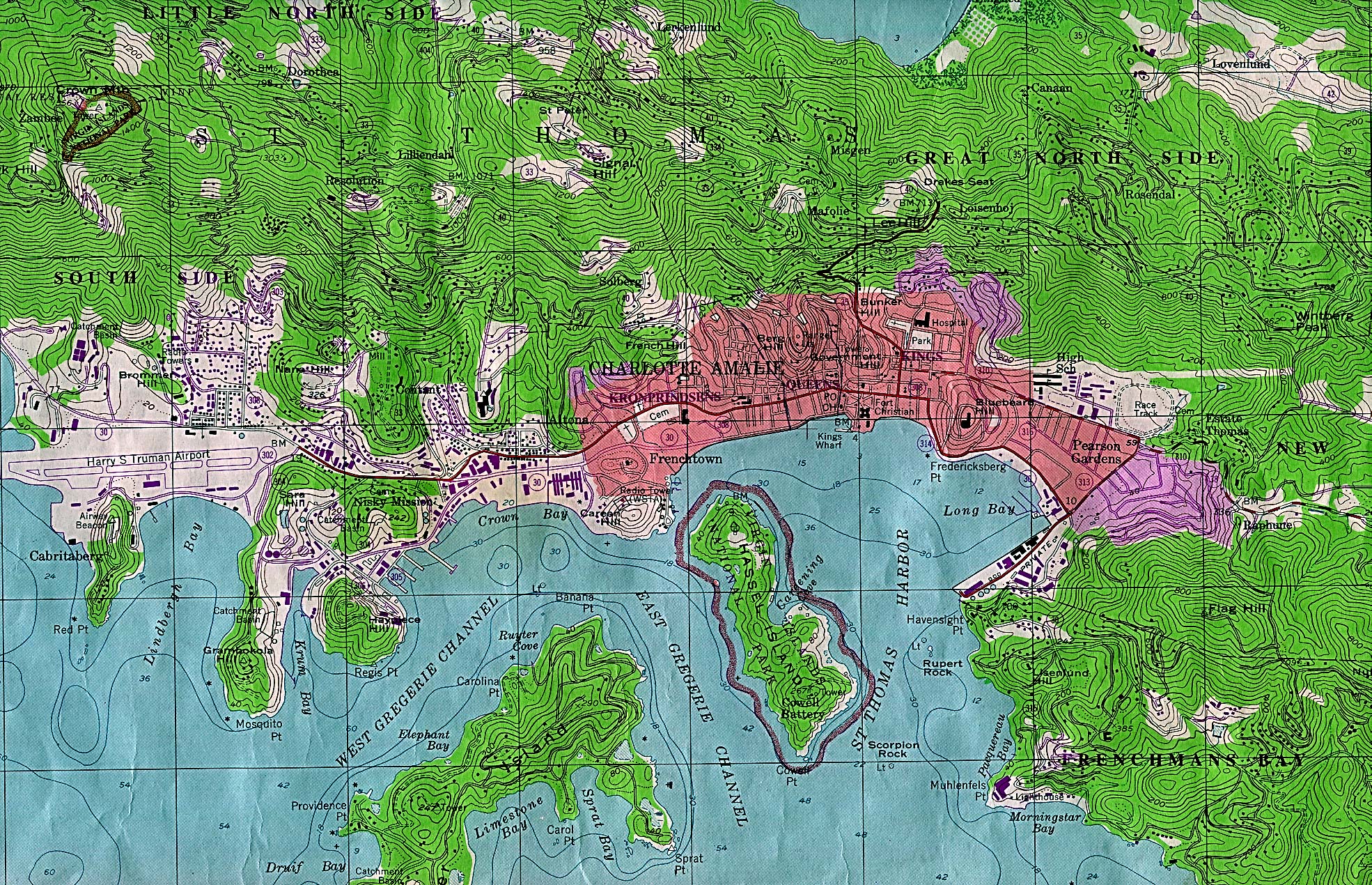 Map Of Virgin Islands , Charlotte Amalie [Topographic Map] original scale 1:24,000 U.S. Geological Survey 1982 (1,360K) 