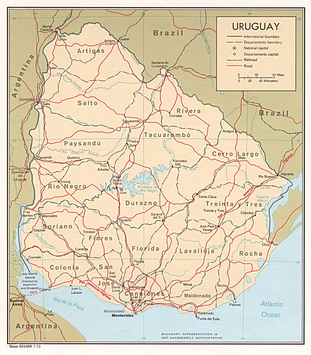 Map Of Uruguay , Uruguay [Political Map] 1973 (256K) 