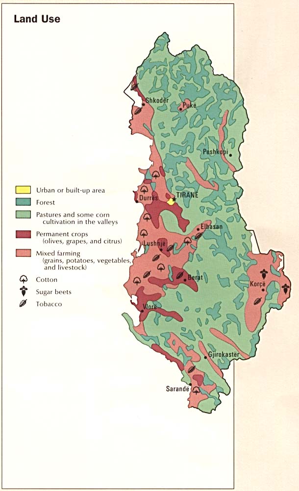 Map of Albania, Albania - Land Use From CIA Atlas of Eastern Europe 1990 (74K) 