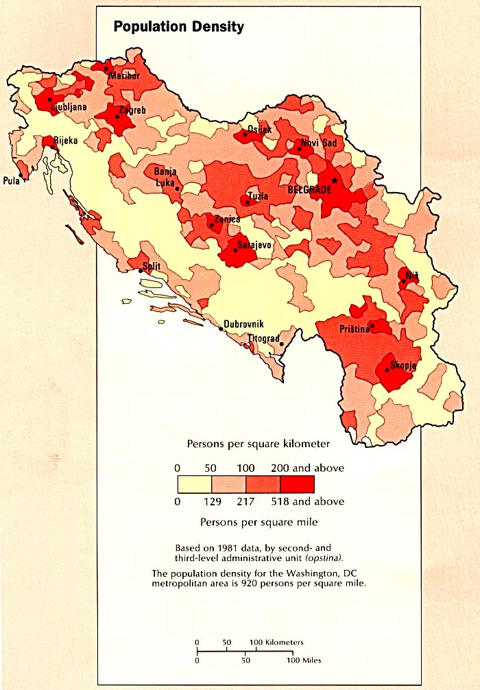 Map Of Yugoslavia. Population Density (124k)