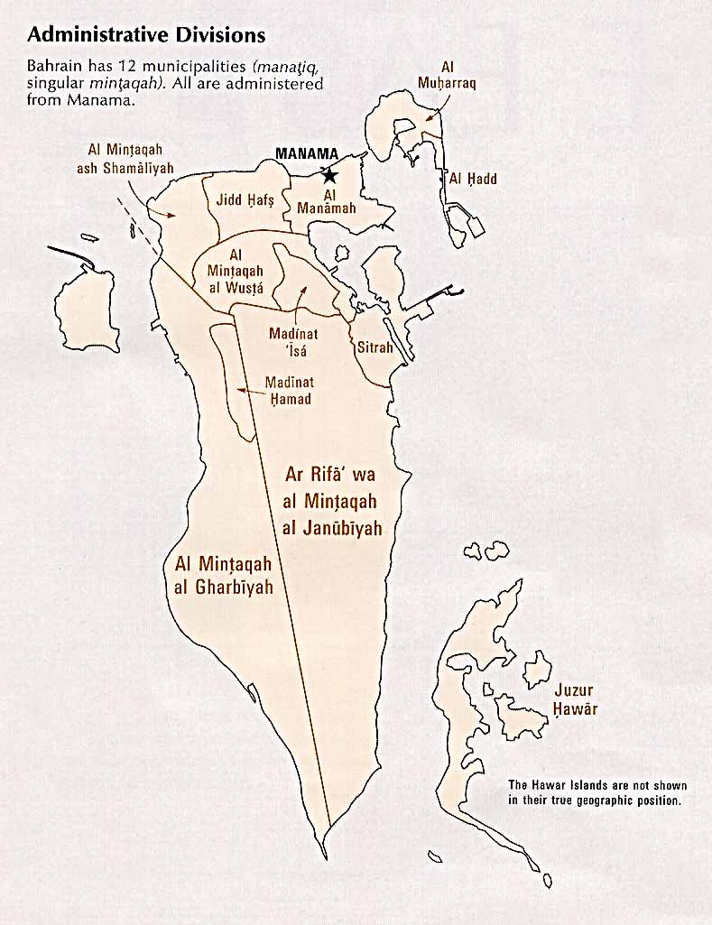 Map Of Bahrain . Administrative Divisions (98k)