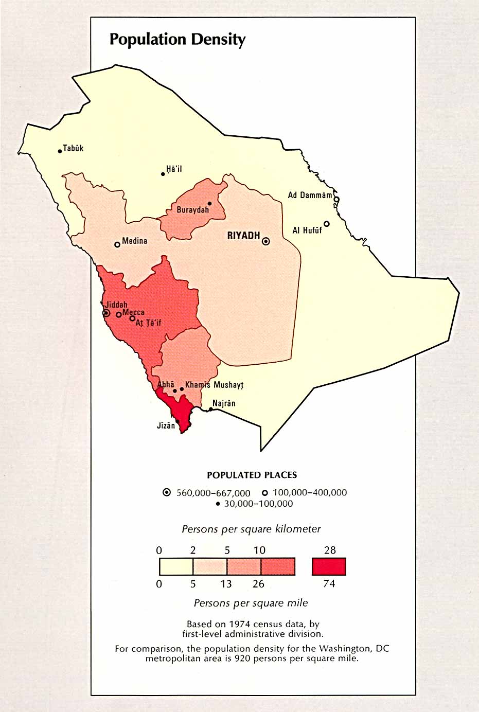 Map Of Saudi Arabia Population Density (103k)