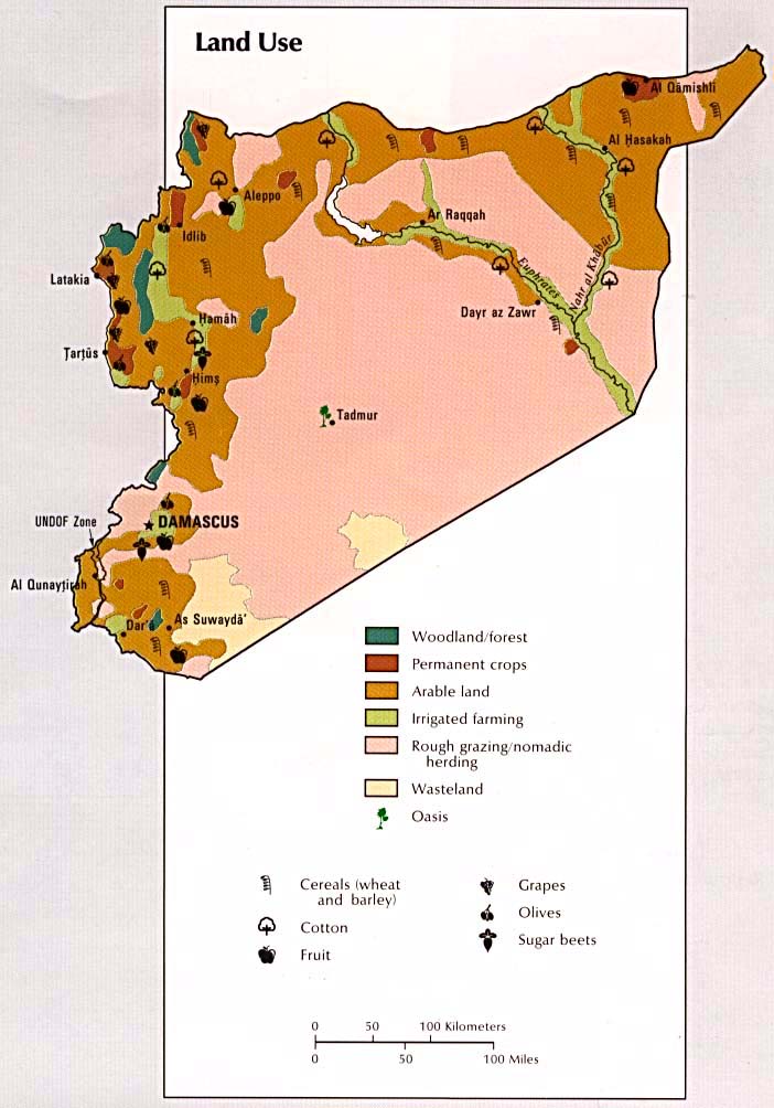 Map Of Syria Land Use From Atlas of the Middle East, 1993 (103K) 