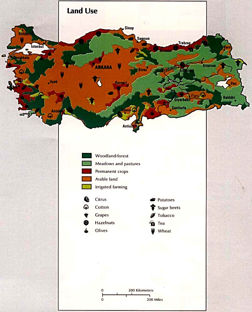Map Of Turkey Turkey - Land Use From Atlas of the Middle East 1993 (112k) 