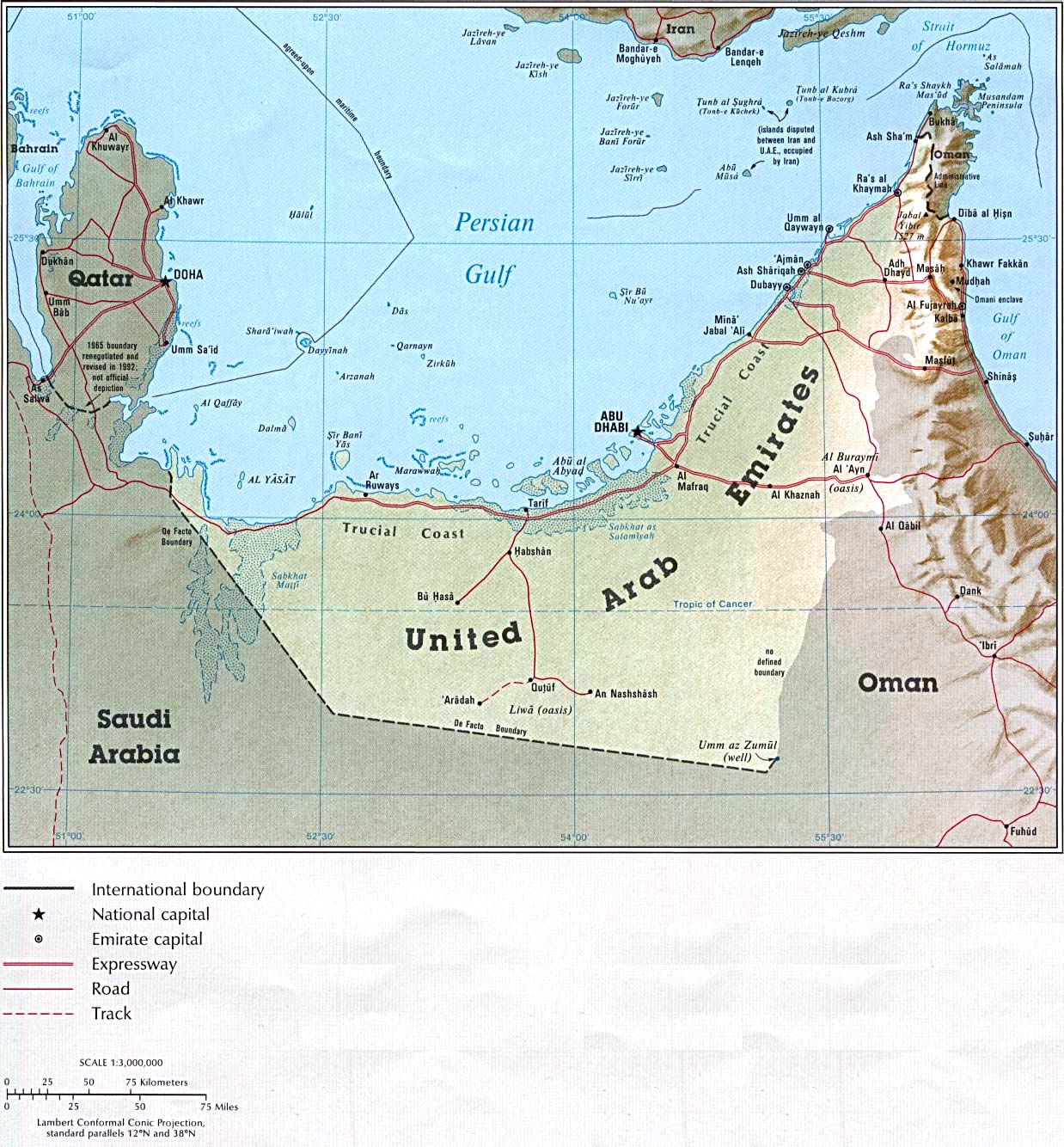 Map Of United Arab Emirates Country Map From the CIA Atlas of the Middle East 1993 (310K) 