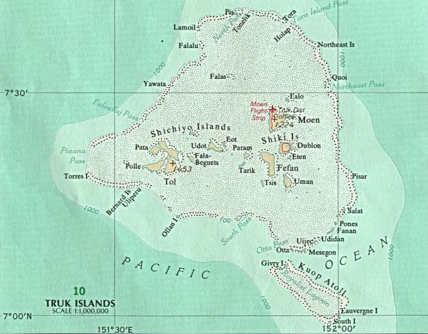 Map Of Micronesia, Truk (Chuuk) U.S. National Atlas 1970 (68K) 