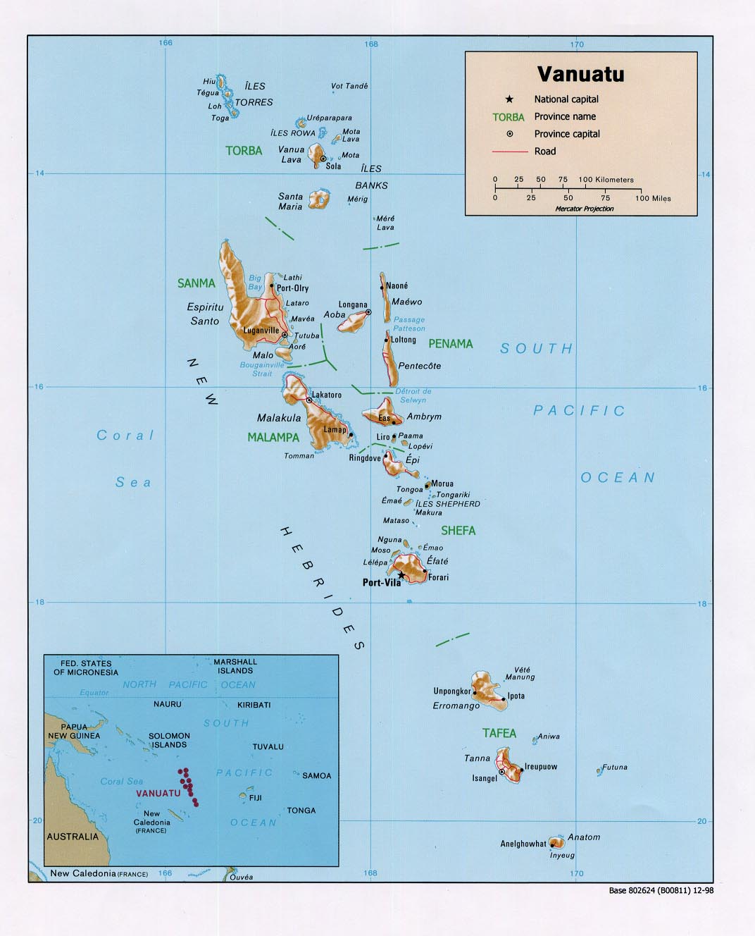 Map Of Vanuatu , Vanuatu [Shaded Relief Map] 1998 (258K) 