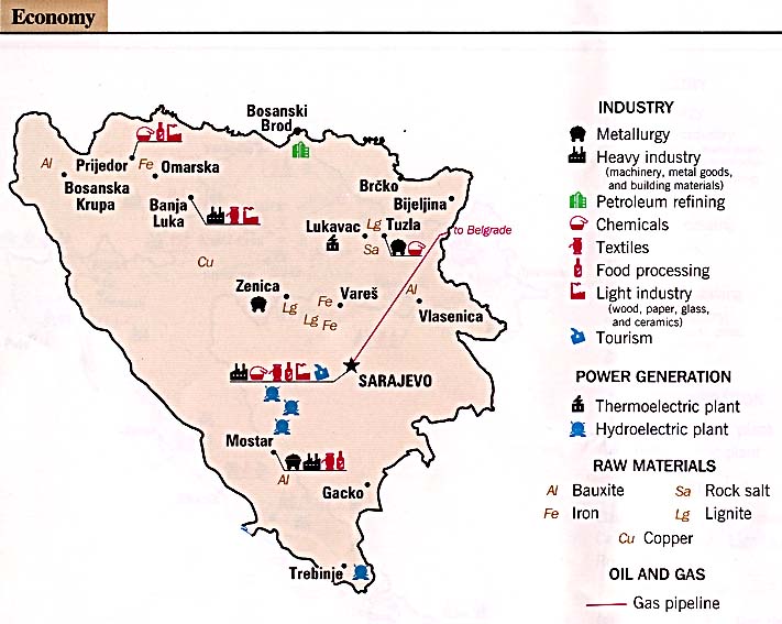 Map Of Bosnia and Herzegovina , Bosnia Economy Map From The Former Yugoslavia: A Map Folio CIA 1992 (71K) 