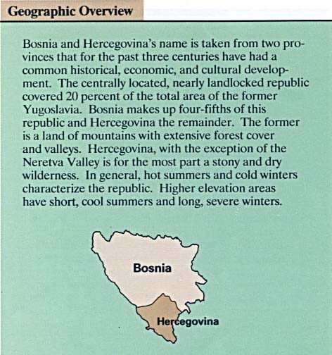 Map Of Bosnia and Herzegovina , Bosnia Geographic Overview Map From The Former Yugoslavia: A Map Folio CIA 1992 (52K) 