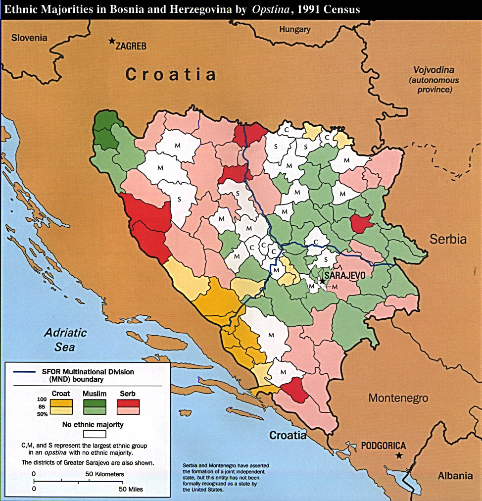 Map Of Bosnia and Herzegovina Bosnia and Herzegovina Ethnic Majorities Opstina Census 1991, CIA 1997 (264K) 