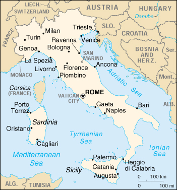 Map Of Italy , Italy (Small Map) 2000 (155K) 