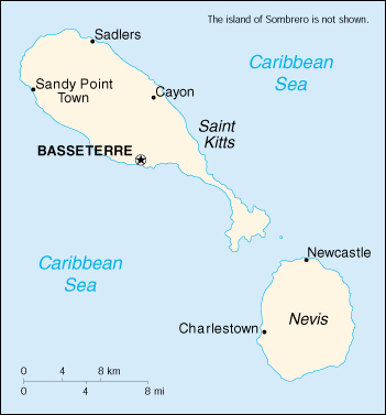 Map Of Saint Kitts and Nevis , Saint Kitts and Nevis (Small Map) 2000 (69K) 