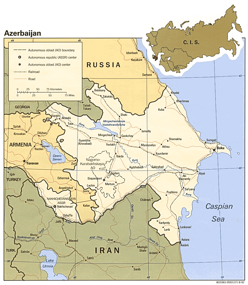 Map Of Azerbaijan. Azerbaijan [Political Map] 1992 (198K) 