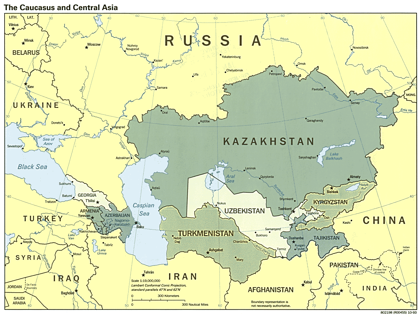 Map Of Azerbaijan. Caucasus and Central Asia [Political Map] 1993 (223K) 