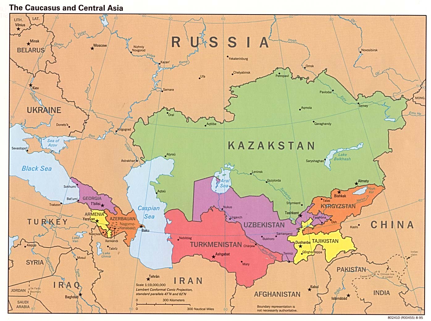 Map Of Azerbaijan. Caucasus and Central Asia [Political Map] 1995 (231K) 