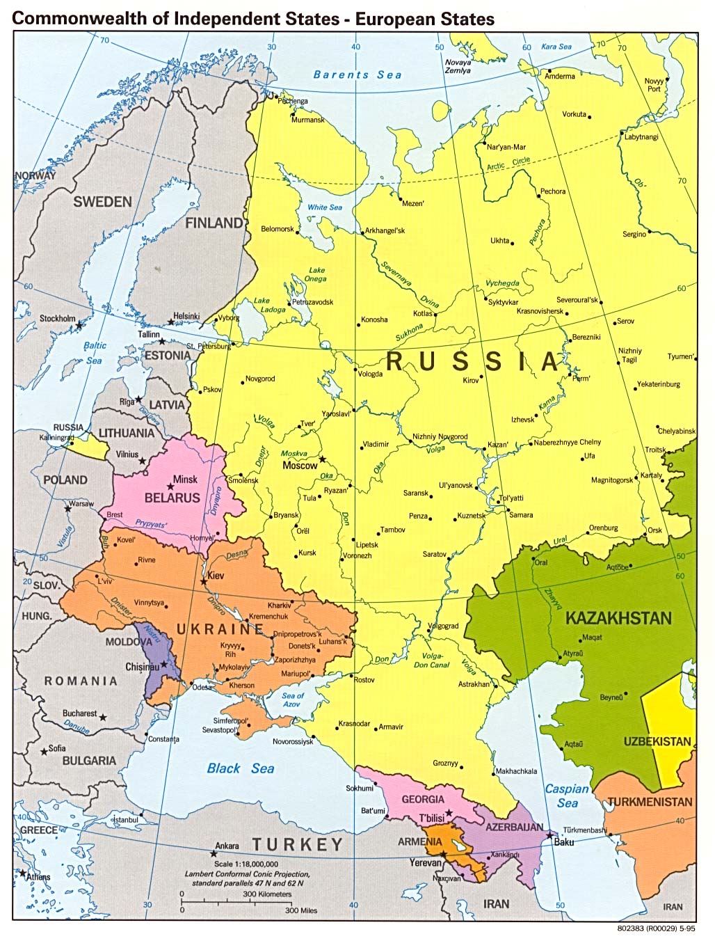 Maps of Russia, Commonwealth of Independent States - European States [Political Map] 1995 (286K)