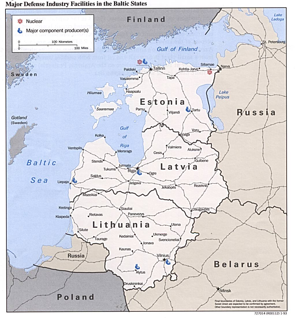Maps of Russia, Baltic States - Major Defense Industry Facilities in the Baltic States from Defense Industries of the Newly Independent States of Eurasia. 1993 (196K) 