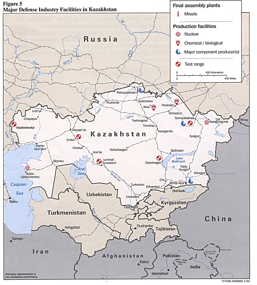 Map Of Kazakhstan , Kazakhstan: Major Defense Industries 1993 (198K) 