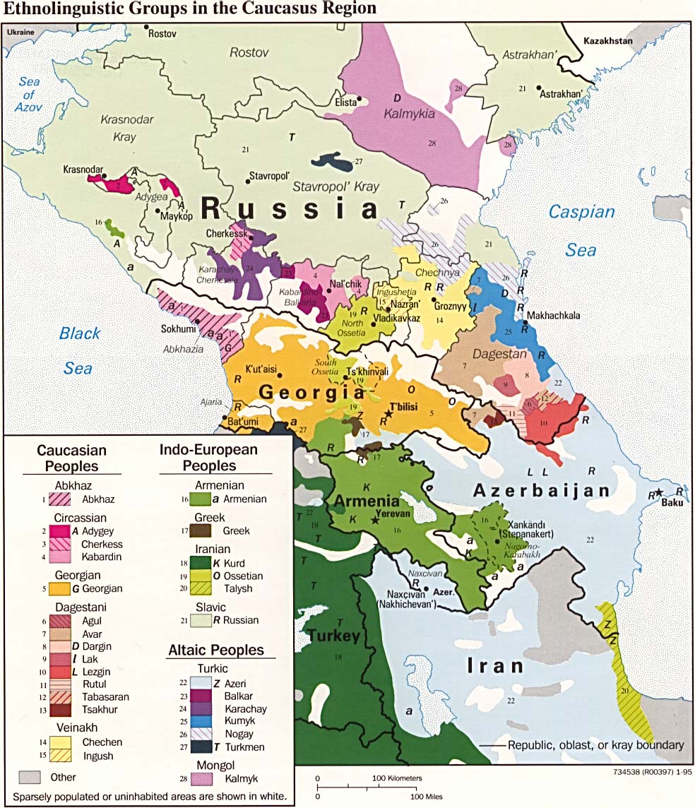Map Of Azerbaijan- Ethnolinguistic Groups in the Caucasus Region 1995 (255K) 