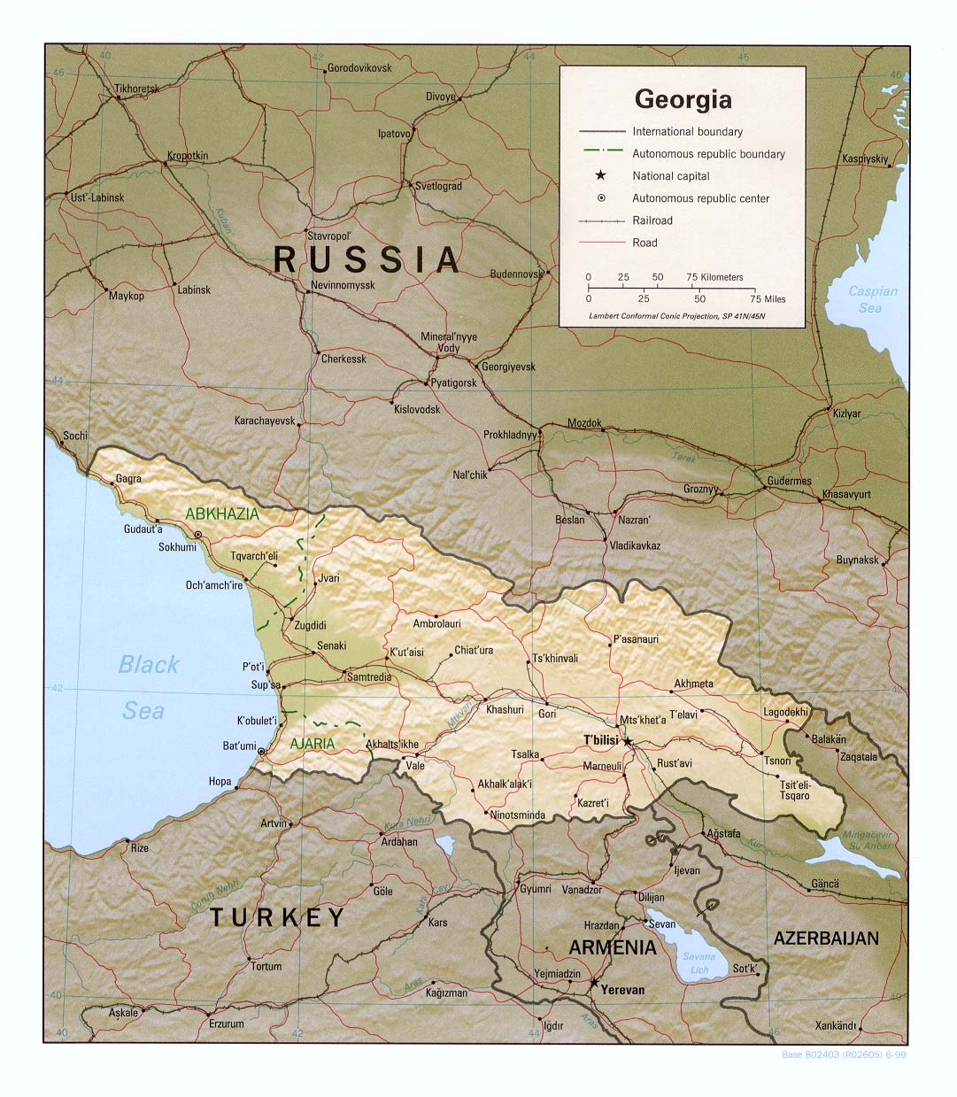 Map Of Georgia Georgia [Shaded Relief Map] 1999 (260K) 