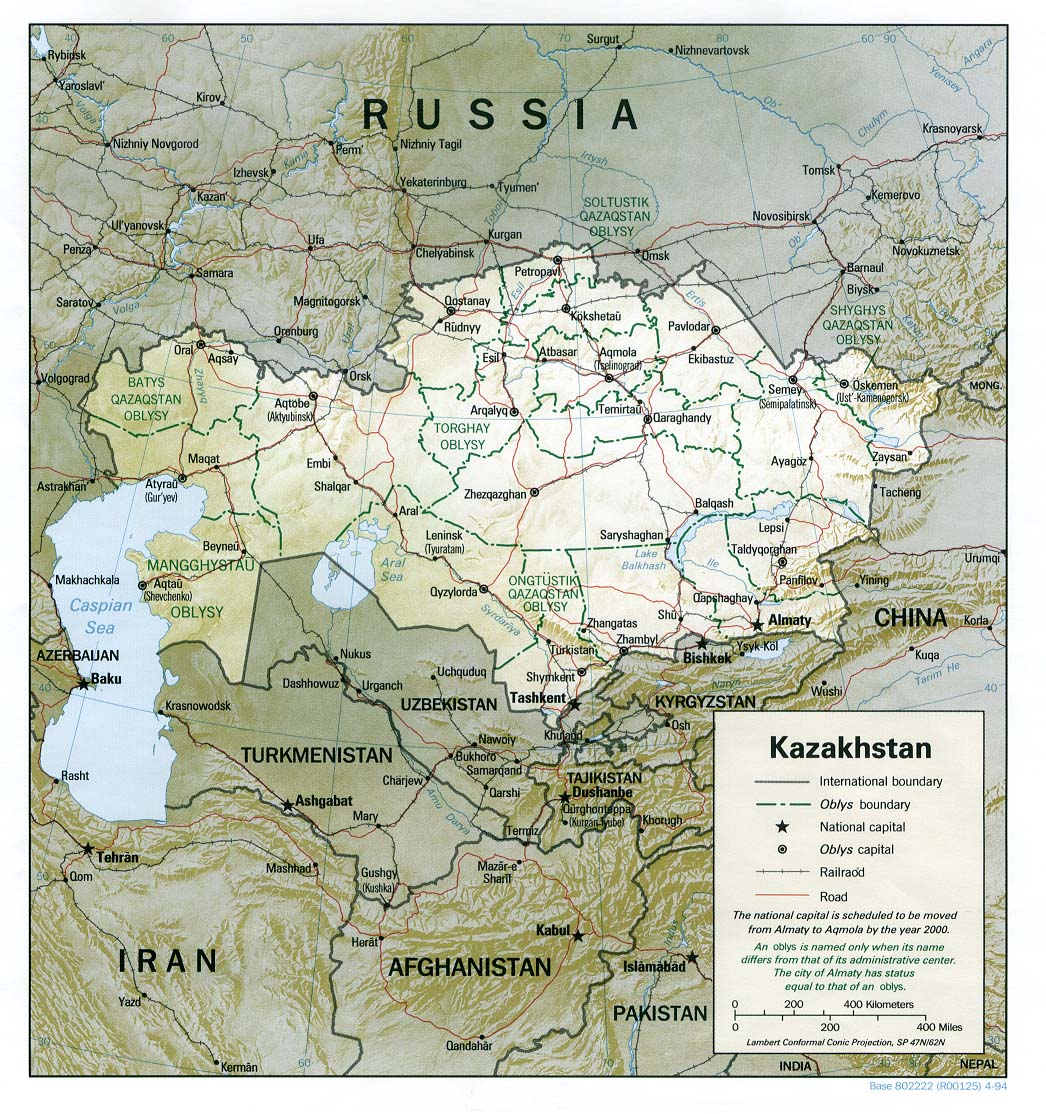 Map Of Kazakhstan , Kazakhstan [Shaded Relief Map] 1994 (368K) 