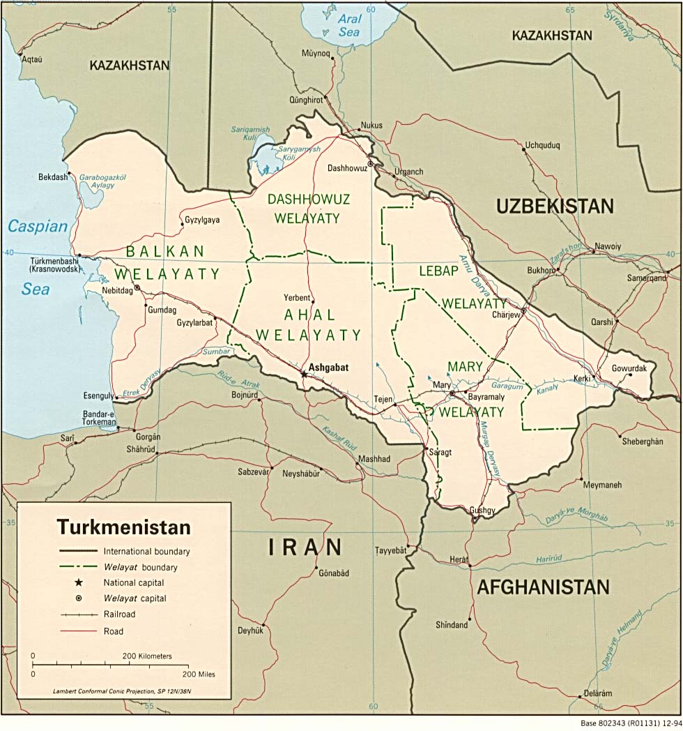Map Of Turkmenistan , Turkmenistan [Political Map] 1994 (167K) 