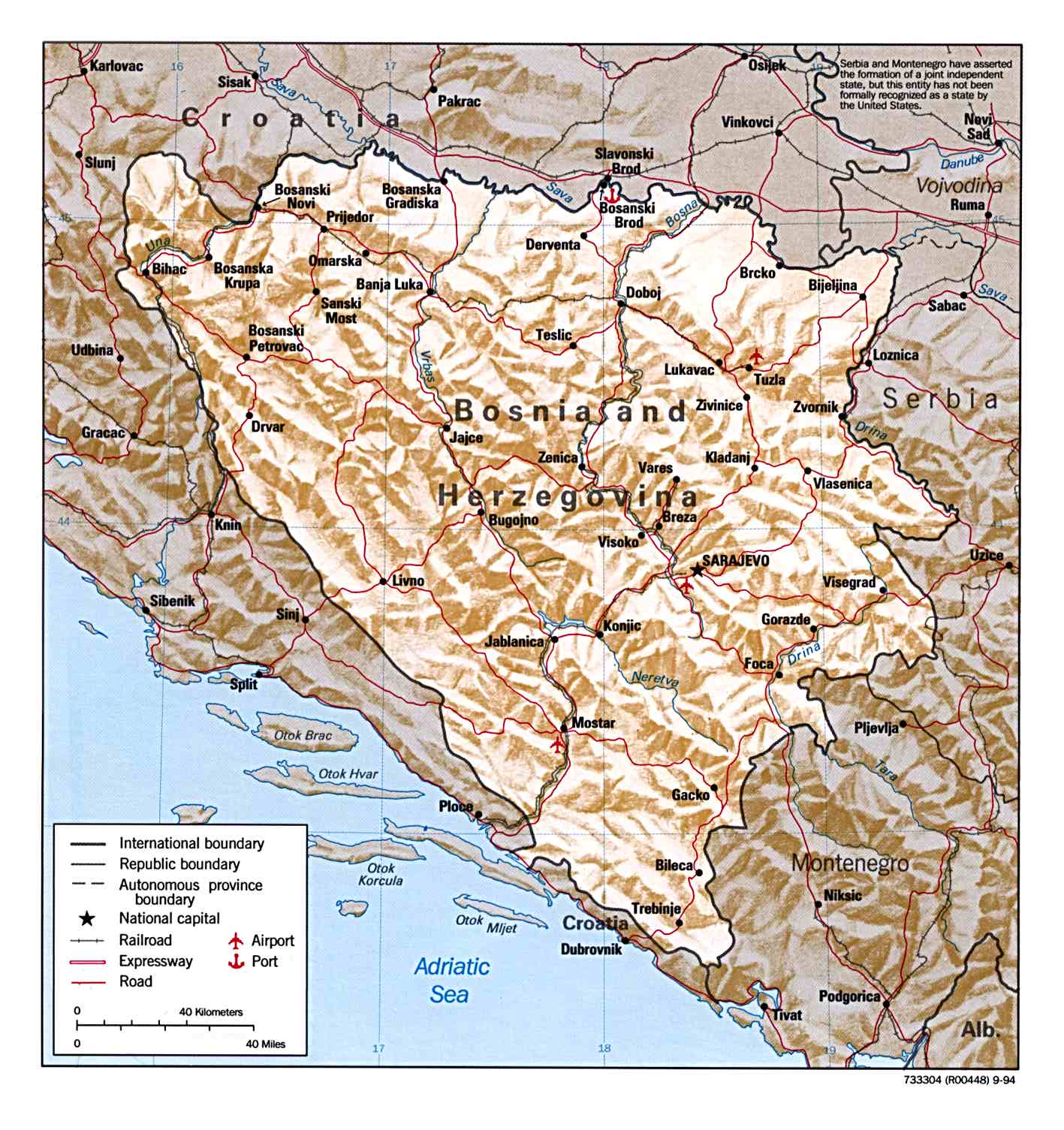 Map Of Bosnia and Herzegovina , Bosnia and Herzegovina [Shaded Relief Map] CIA 1994 (237K) 