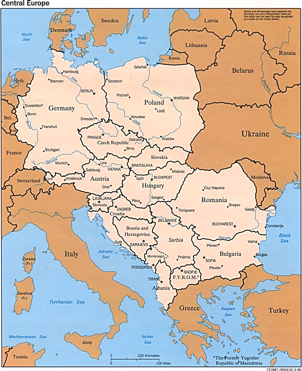 Map Of Europe Continent. Central Europe [Political Map] 1996 (241K) 