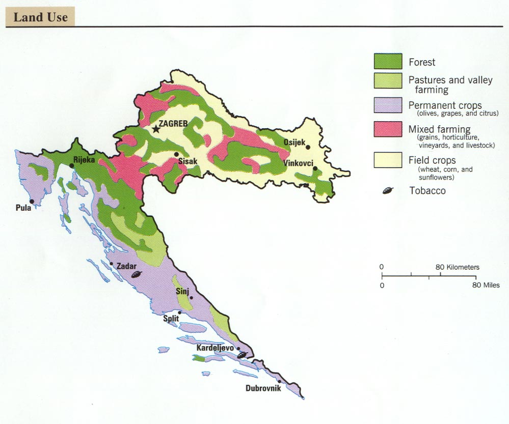Map Of Croatia . Croatia - Land Use From Former Yugoslavia: A Map Folio 1992 (92K) 