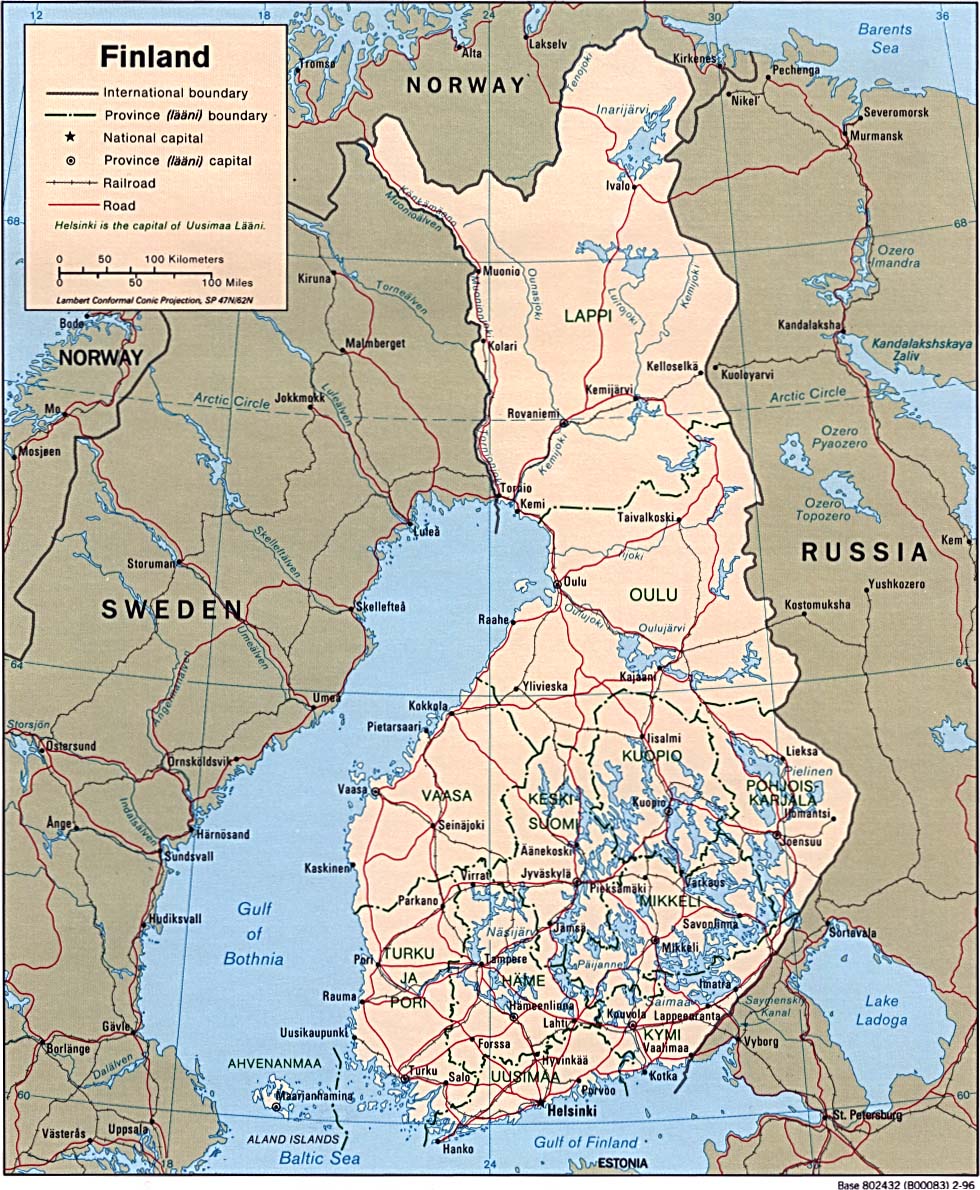 Map Of Finland , Finland [Political Map] 1996 (300K) 