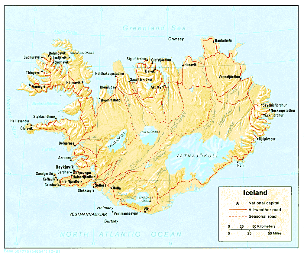 Map Of Iceland , Iceland [Shaded Relief Map] 1981 (206K) 