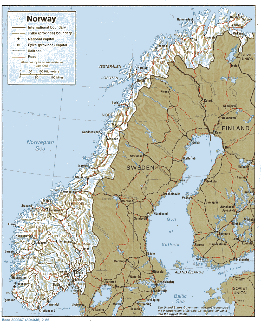 Map Of Norway, Norway [Shaded Relief Map] 1986 (282K) 