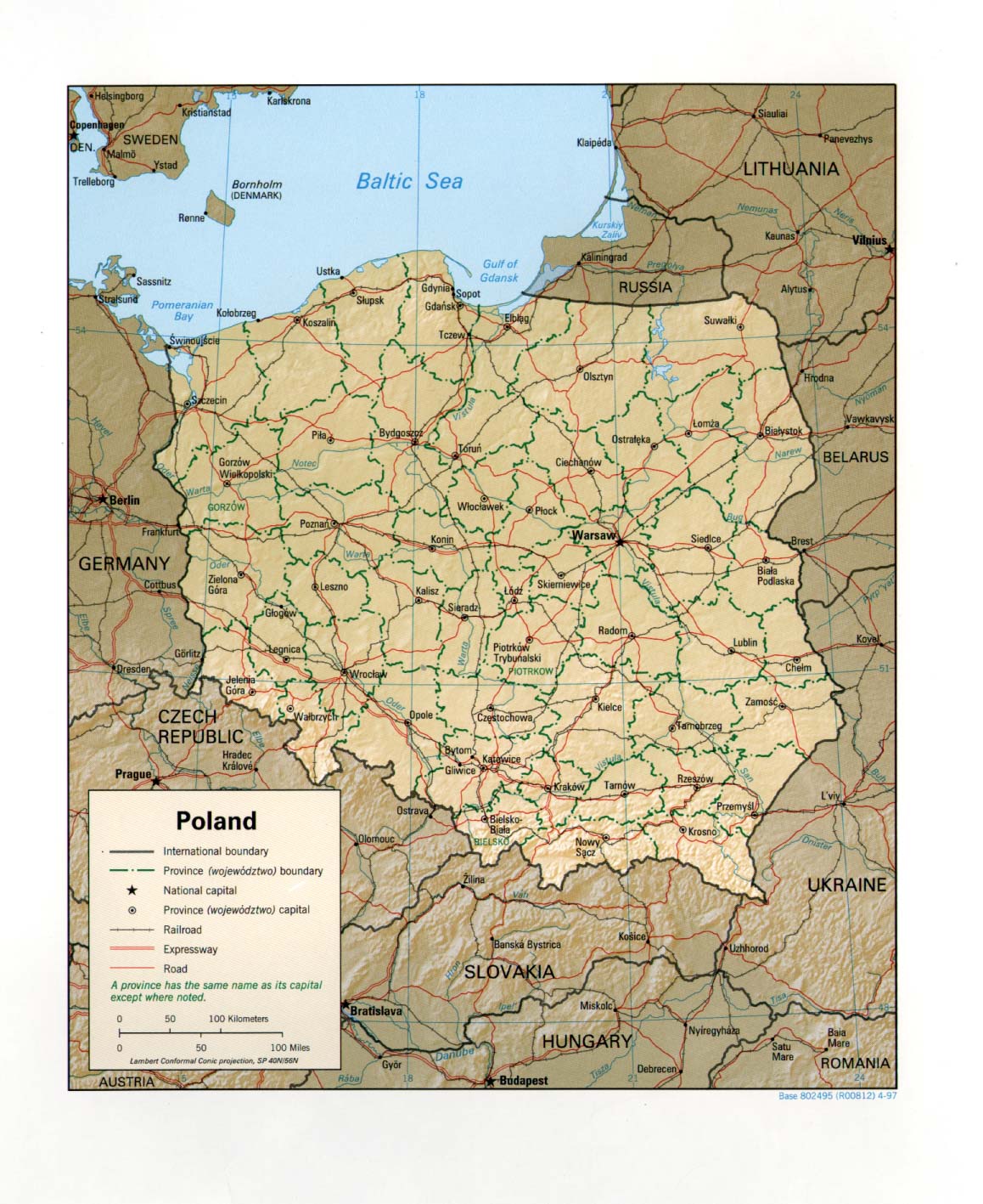 Map Of Poland , Poland [Shaded Relief Map] 1997 (306K) 