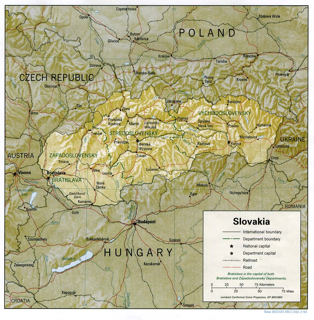 Map Of Slovakia , Slovakia [Shaded Relief Map] 1994 (311K)